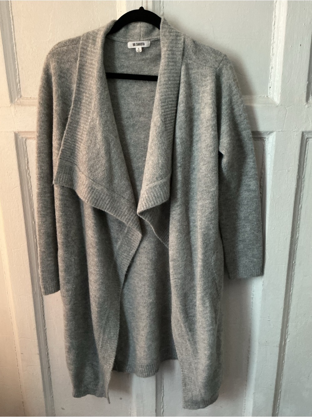 BB Dakota Light Gray Draped Open-Front Cardigan